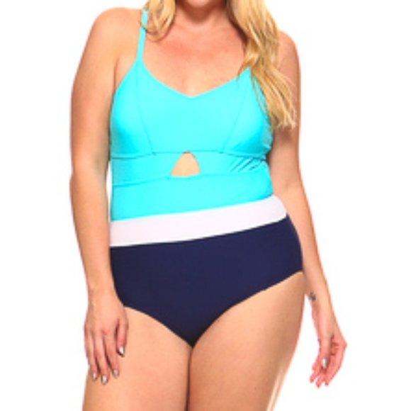 NWT Biki Blue Plus Size One Piece Swimsuit - Picture 2 of 9